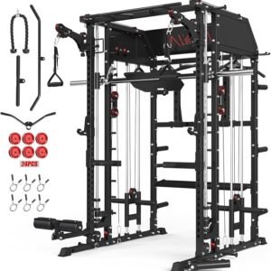zachfitness Multi-Function Power Cage with Dual Pulley System, Vertical Leg Press Attachment, Squat Rack Power Rack